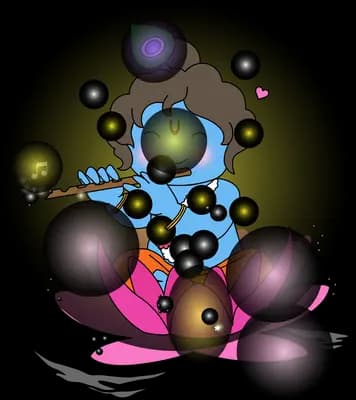 Snail beneath a dark cluster of bubbles and orbs