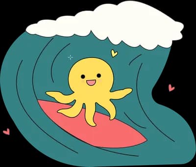 Yellow octopus surfing a curling wave