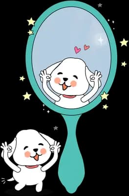 Dog looking at its reflection in a hand mirror