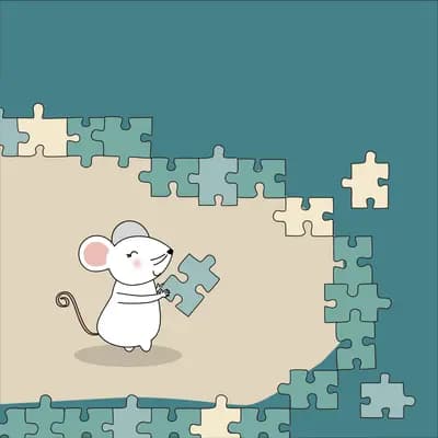 Mouse fitting a piece into a large jigsaw puzzle
