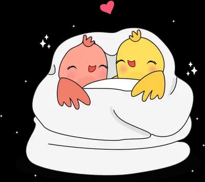 Two small birds nestled together in a nest