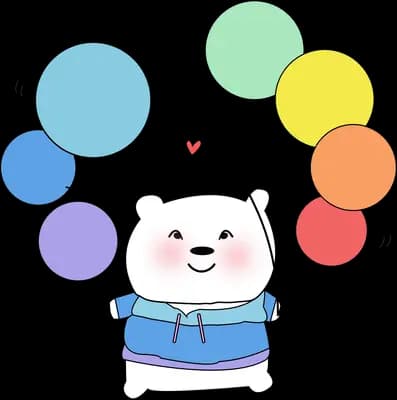 Rabbit holding a bunch of colourful balloons