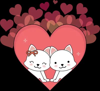 Two cats framed inside a large heart of small hearts