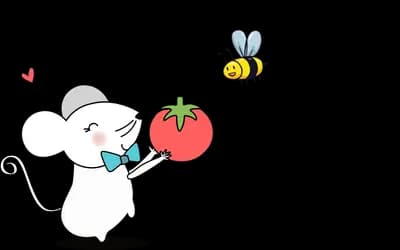 Rabbit holding an apple as a bee approaches