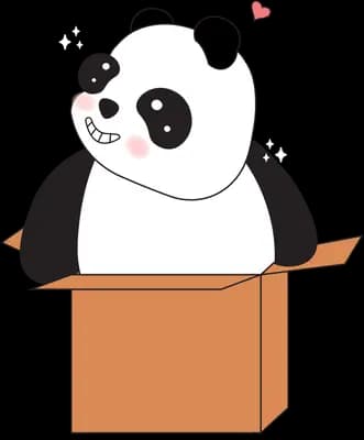 Panda sitting inside a cardboard box