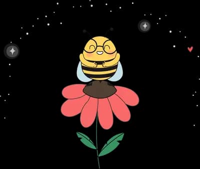 Bee resting on a red flower with a heart