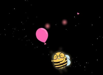 Bee carrying a pink balloon