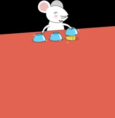 Mouse peering over the top of a red block