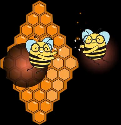 Two bees working on a honeycomb