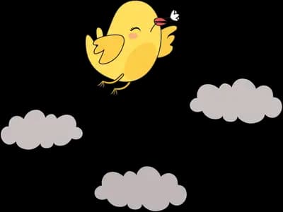Chick flying above grey rain clouds