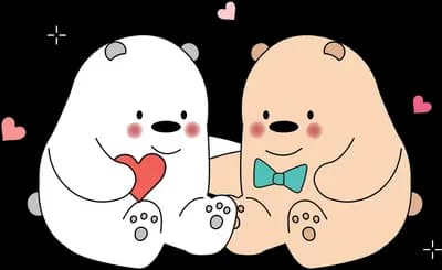 Two bears sitting together sharing a heart