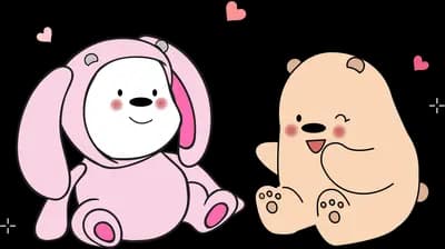 Two bears sitting side by side with hearts