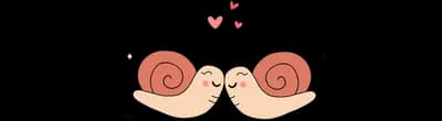 Two snails meeting nose to nose with hearts
