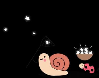 Snail with a net catching falling sparks