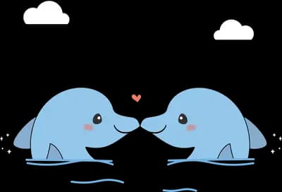 Two dolphins facing each other with a heart