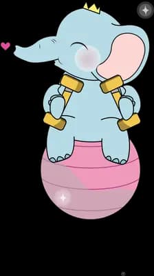 Crowned elephant balancing on a pink ball