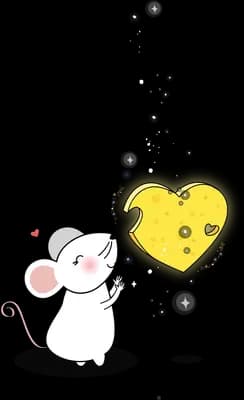 Mouse holding a yellow heart with bubbles