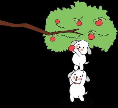 Cats climbing a fruiting apple tree branch