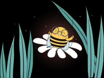 Bee on a white flower against a dark orb