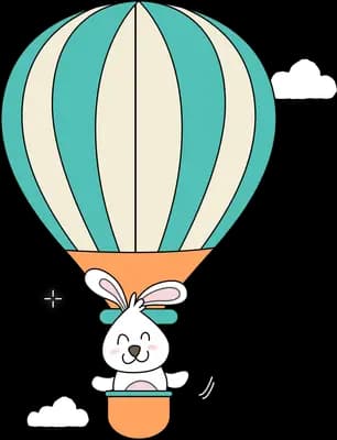 Rabbit riding in a hot air balloon basket