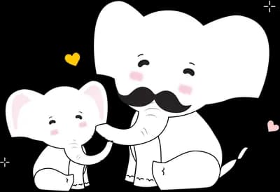 Elephant family with a moustached adult and calves