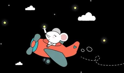 Dog piloting a small red aeroplane