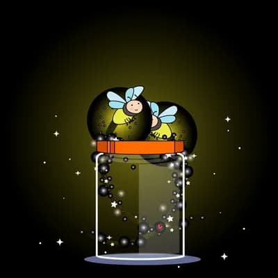 Insect above a glowing heart-shaped chain in an orb