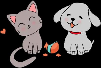 Cat and dog sitting back to back with a snack