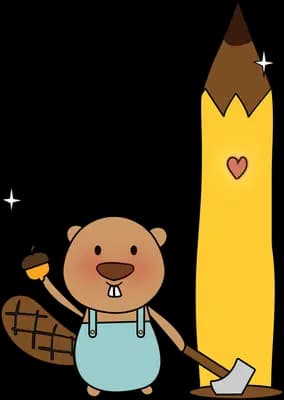 Beaver beside a giant sharpened pencil