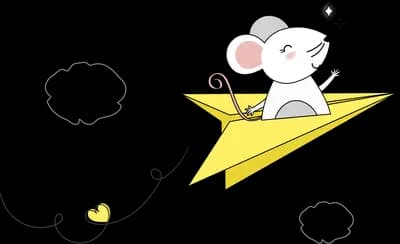 Mouse riding a yellow paper plane