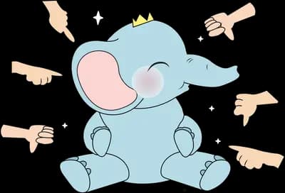 Elephant surrounded by many pointing hands