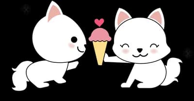 Two cats sharing an ice cream cone