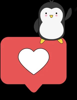 Penguin standing on a red heart like button