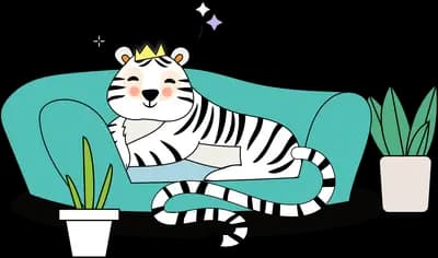 Crowned tiger lounging on a green sofa