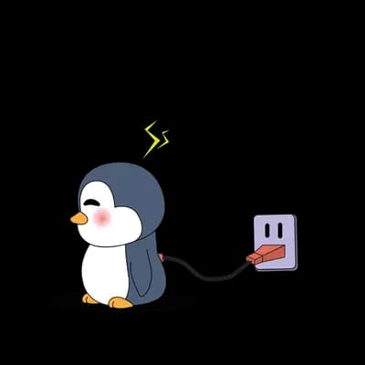 Penguin plugging a cable into a wall socket