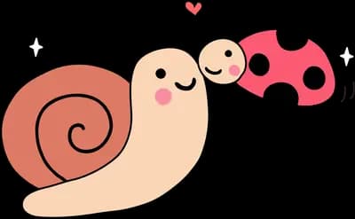 Snail nuzzling a ladybug with hearts