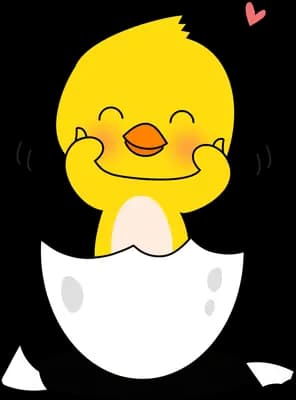 Chick standing in a cracked eggshell with a heart