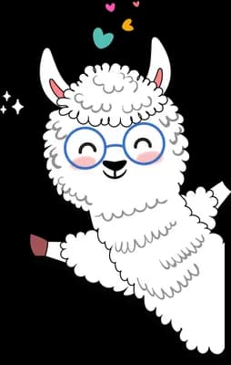 Fluffy llama with hearts around it