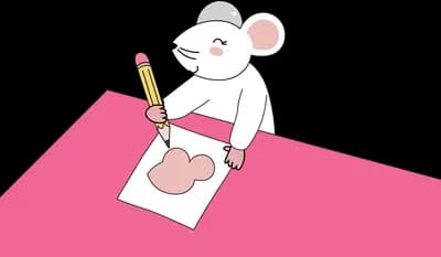 Mouse writing on a large sheet of paper