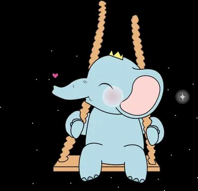 Elephant sitting on a rope swing with a heart