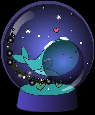 Whale inside a starry snow globe