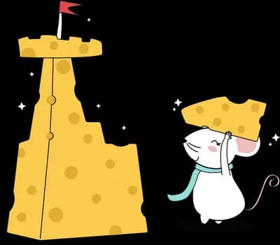 Mouse beside a sandcastle made of cheese