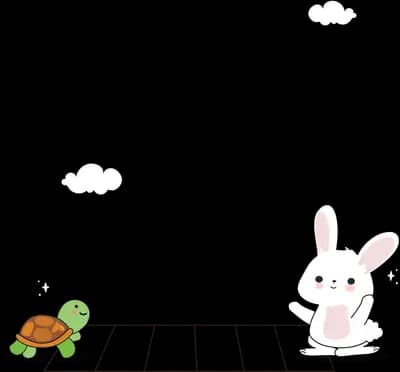 Rabbit and turtle at opposite ends of a race track