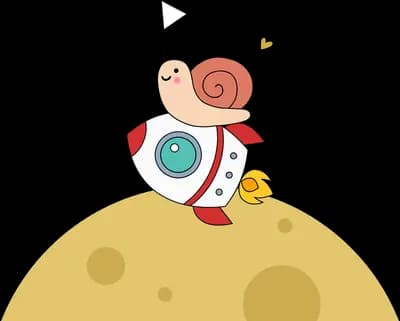 Snail in a party hat on a sandy mound