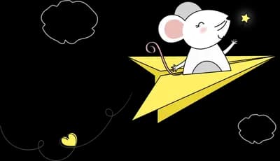 Mouse riding a yellow paper plane