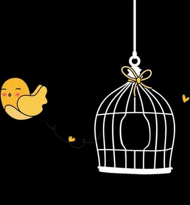 Chick beside an empty birdcage