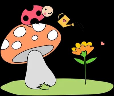 Red toadstool with a ladybug on grass