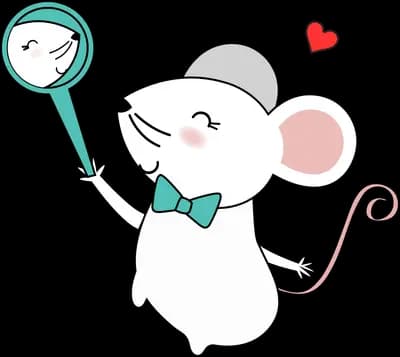 Mouse in a bow tie holding a hand mirror