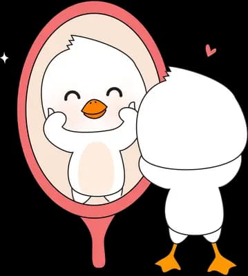 Duck looking at its reflection in a hand mirror