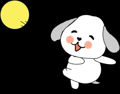 Dog waving beneath a small yellow sun